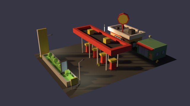 low poly cartoony gas station Model 3D .c4d .max .obj .3ds .fbx .stl .blend 