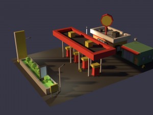 low poly cartoony gas station 3D मॉडल
