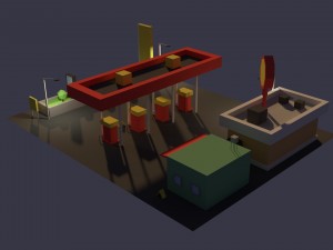 low poly cartoony gas station Model 3D