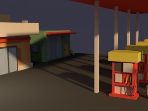 low poly cartoony gas station Model 3D