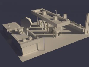 low poly cartoony gas station 3D Model