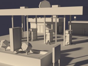 low poly cartoony gas station Model 3D