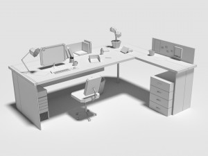 low poly cartoony office desk 3D 模型