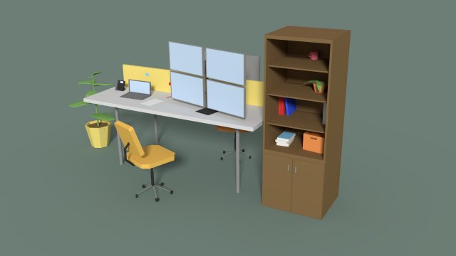 low poly cartoony office desk 2 3D Model .c4d .max .obj .3ds .fbx .stl .blend 