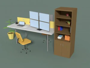 scrivania da ufficio low poly a fumetti 2 Modello 3D