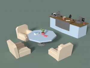 low poly cartoony office reception Model 3D