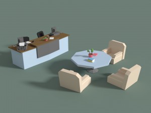 low poly cartoony office reception 3D Model