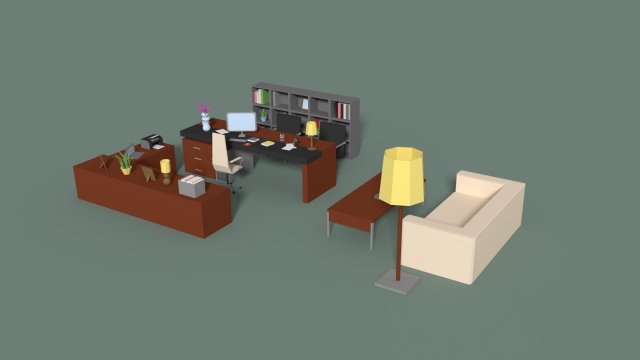 low poly managers room 3D Model .c4d .max .obj .3ds .fbx .stl .blend 