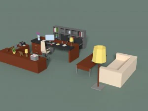 low poly managers room 3D Model
