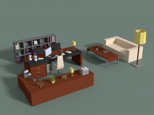 low poly managers room 3D Model