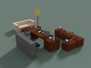 low poly managers room 3D Model