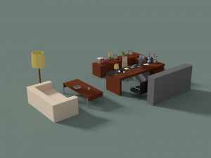 low poly managers room 3D Model