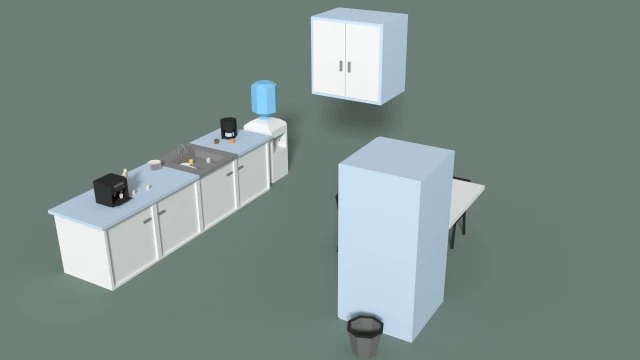 low poly office kitchen 3D Model .c4d .max .obj .3ds .fbx .stl .blend 