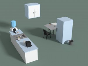low poly office kitchen 3D 模型
