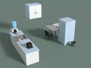 low poly office kitchen 3D Model