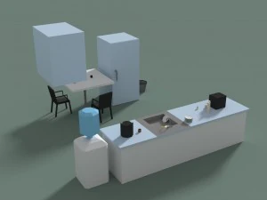 low poly office kitchen 3D Model