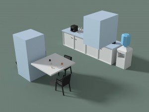 low poly office kitchen 3D 模型