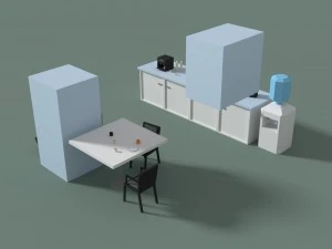low poly office kitchen 3D Model