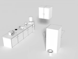 low poly office kitchen 3D Model