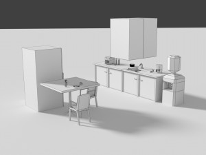 low poly office kitchen 3D 模型