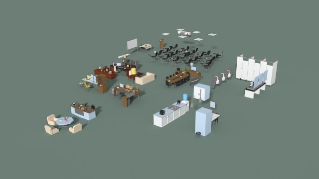 low poly office interior set Modello 3D .c4d .max .obj .3ds .fbx .stl .blend 
