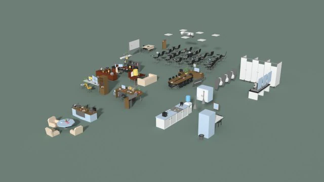 low poly office interior set 3D Model .c4d .max .obj .3ds .fbx .stl .blend 