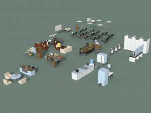 low poly office interior set 3D Model
