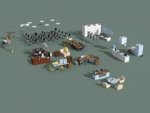 low poly office interior set 3D Model
