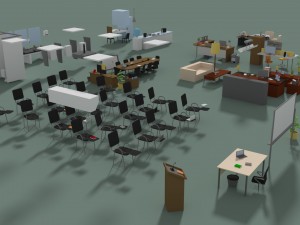 low poly office interior set Modello 3D