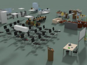 low poly office interior set 3D Model