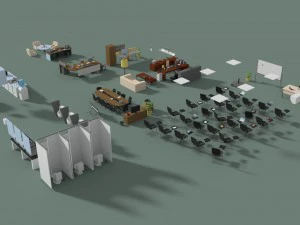 low poly office interior set 3D Model