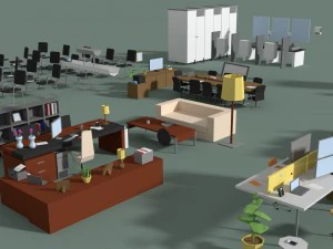 low poly office interior set 3D Model