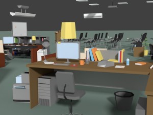 low poly office interior set Modello 3D