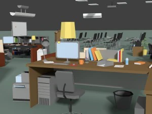 low poly office interior set 3D Model