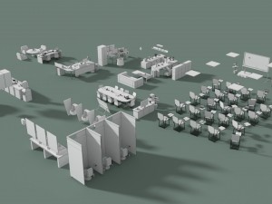 low poly office interior set Modello 3D