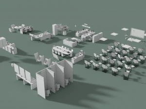 low poly office interior set 3D Model