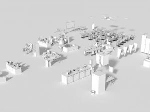 low poly office interior set 3D Model