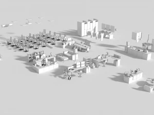 low poly office interior set 3D Model