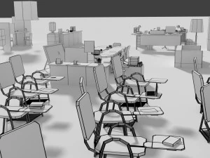 low poly office interior set 3D Model