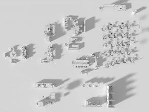 low poly office interior set 3D Model