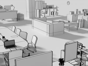 low poly office interior set 3D Model