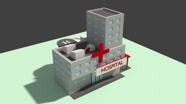 low poly hospital Modelo 3D .c4d .max .obj .3ds .fbx .stl .blend 