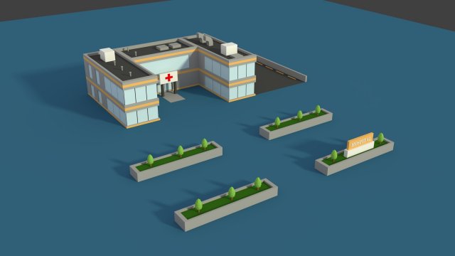 low poly hospital 2 3D 模型 .c4d .max .obj .3ds .fbx .stl .blend 