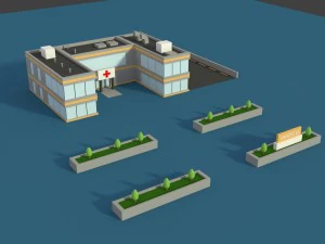laag poly ziekenhuis 2 3D Model