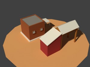 low poly farm sheds Model 3D