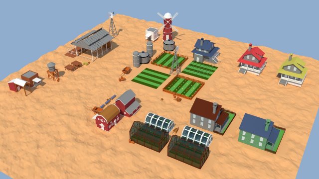 low poly farm complex Model 3D .c4d .max .obj .3ds .fbx .stl .blend 