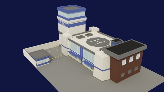 low poly police station 3D 모델 .c4d .max .obj .3ds .fbx .stl .blend 