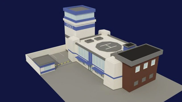 low poly police station 3D Model .c4d .max .obj .3ds .fbx .stl .blend 