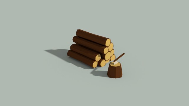 low poly wooden logs and axe 3D मॉडल .c4d .max .obj .3ds .fbx .stl .blend 