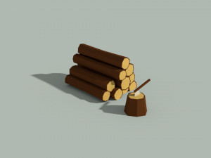 low poly wooden logs and axe 3D मॉडल